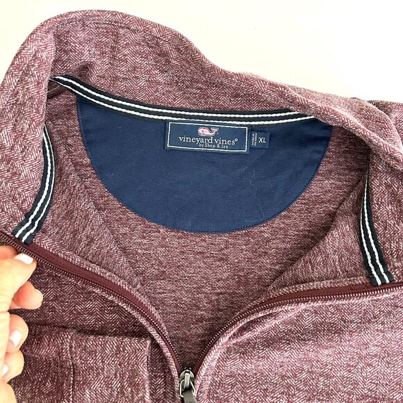 Vineyard Vines 1/2 Zip Herringbone Pullover Sweatshirt in Burgundy Size XL - Picture 7 of 10